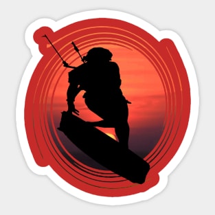 Kitesurfers Freestyle Kite Female Rider Silhouette Sunset Sticker